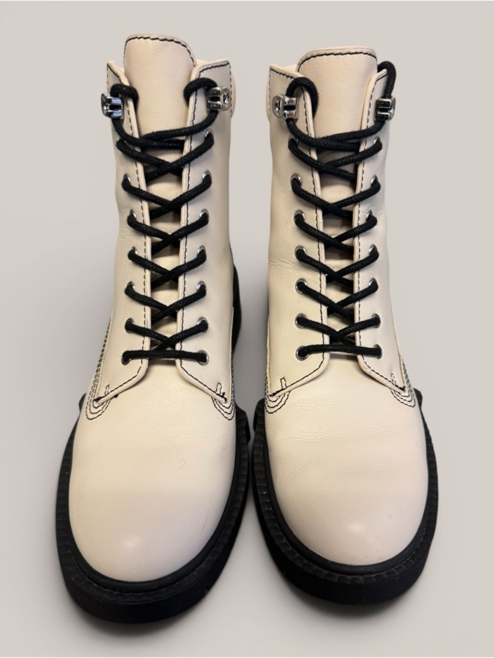 COACH Lorimer Lace Up Lug Sole Combat Leather Booties Chalk Sz 6 - Picture 5 of 12